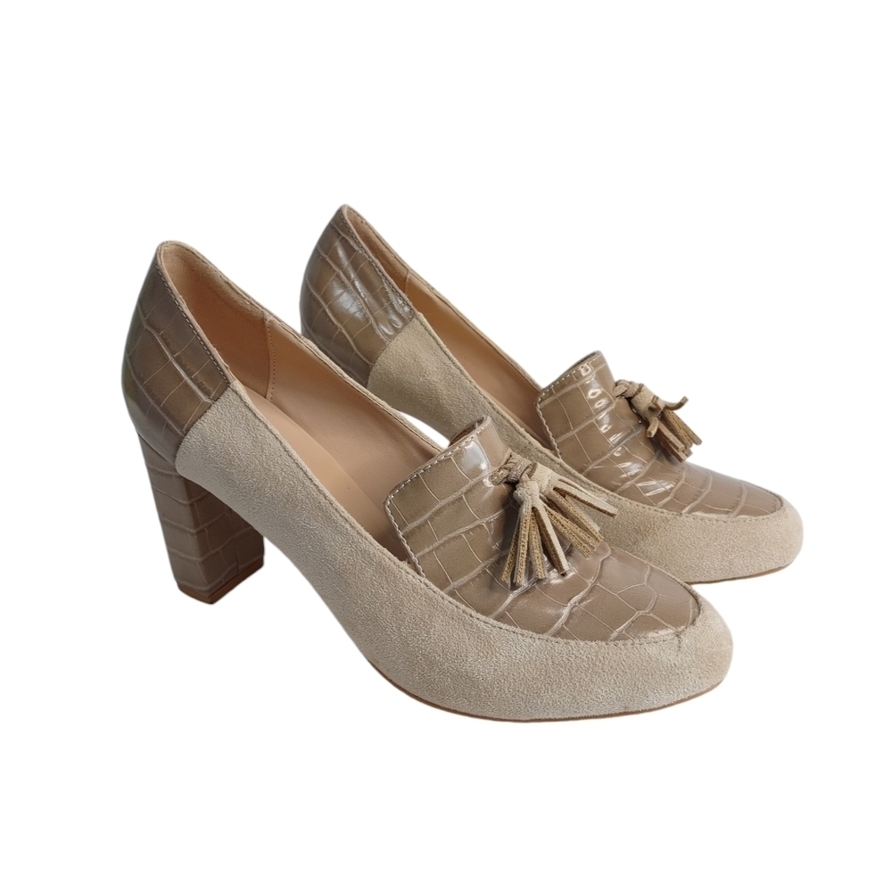 YDN Pumps Tassels Block Chunky High Heels Suede Patent Leather Size 9.5